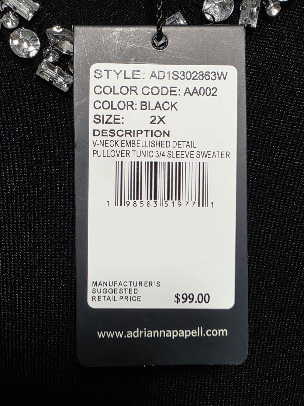 NWT! Adrianna Papell Black Embellished V-Neck Tunic Sweater Size 2X  ⚠️READ FLAW - Picture 6 of 8